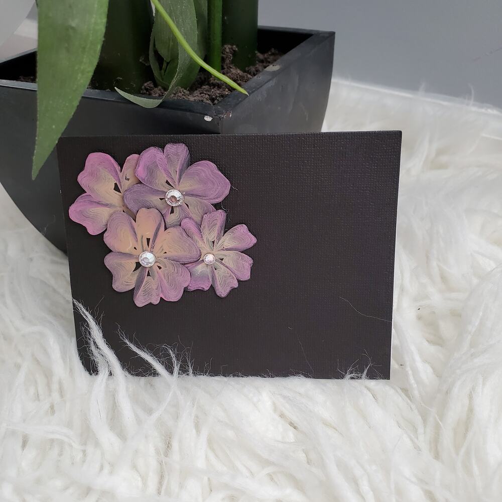 Hand Painted Floral Greeting Card - Black/Pink